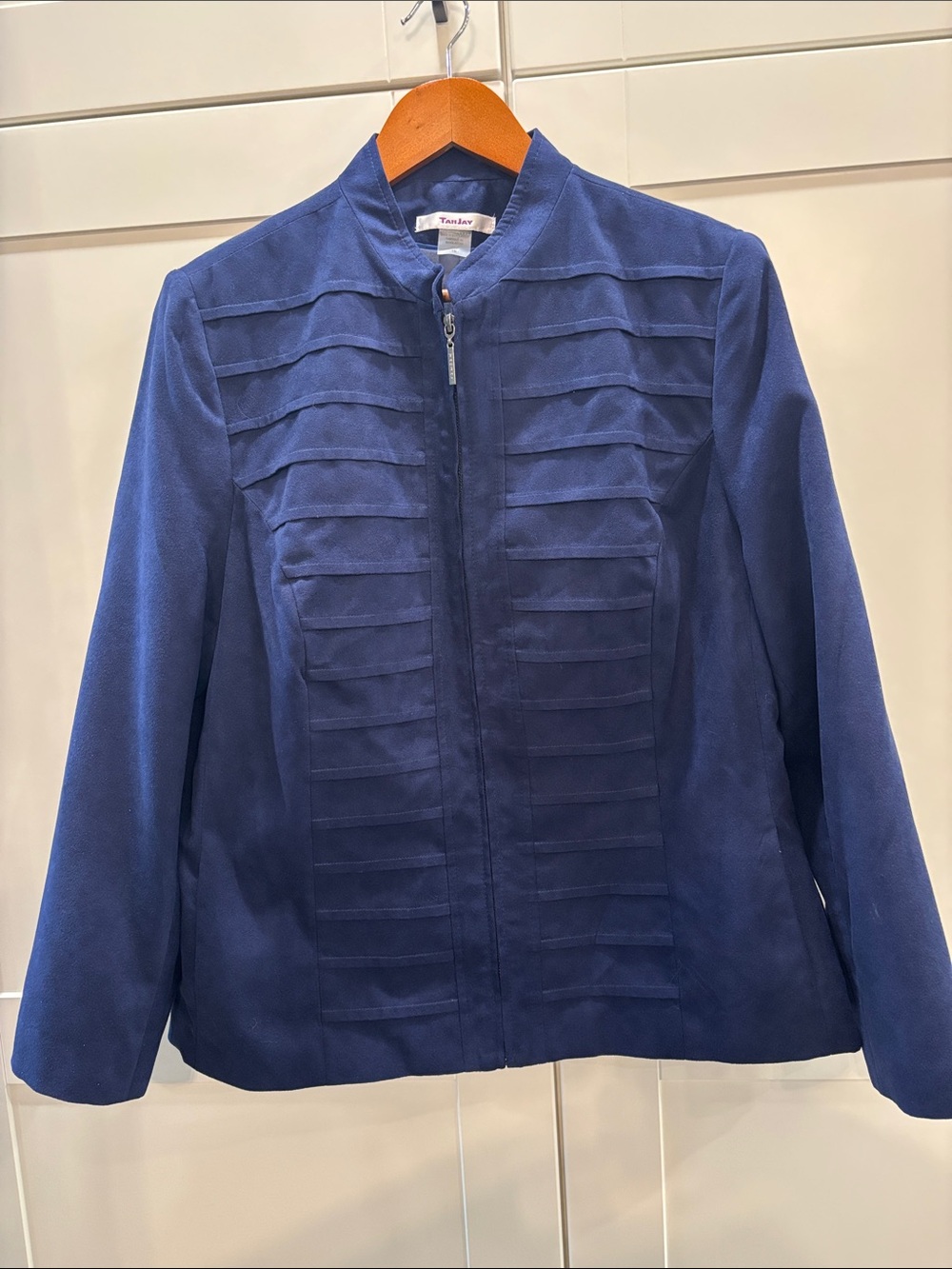 TanJay Navy Blue Textured Zip-Front Jacket